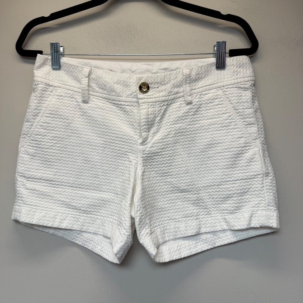 Lilly Pulitzer Callahan Shorts Womens 4 White Seersucker Cotton 5" Excellent